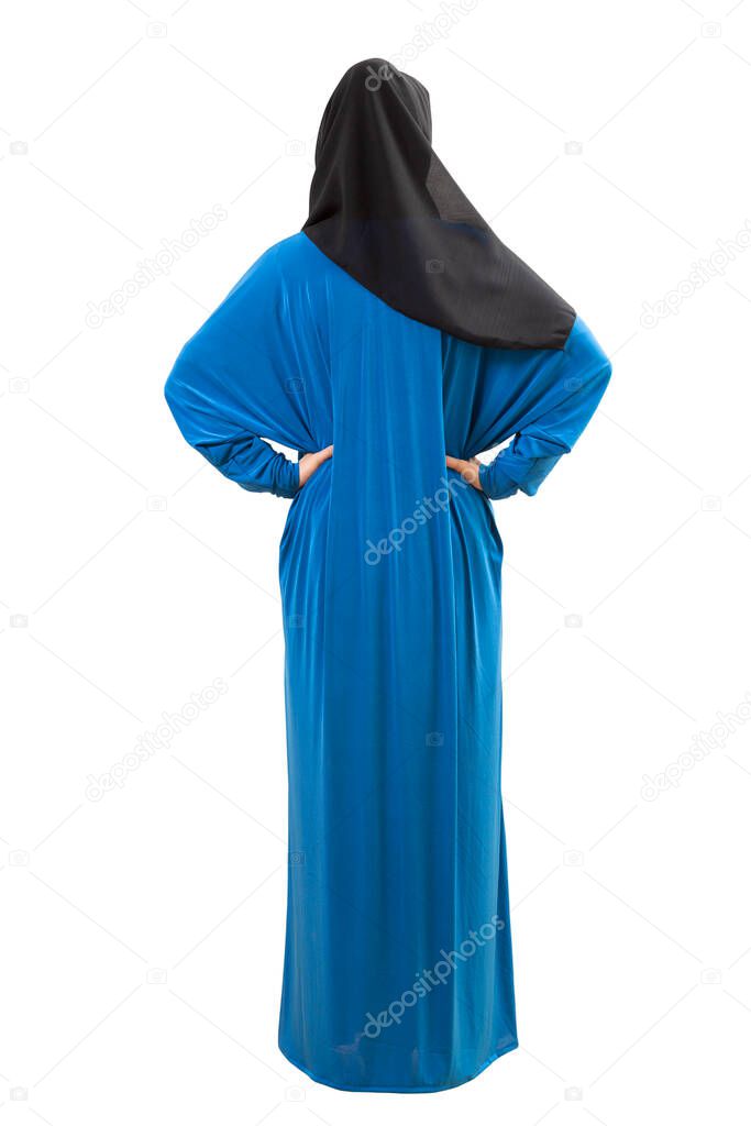 Back of woman wearing arabian dress isolated on white