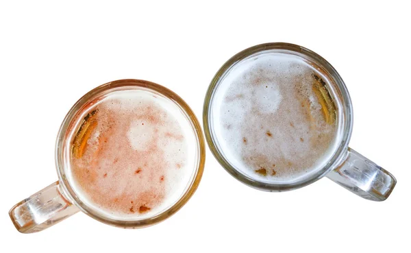 Two Fresh Beer Mugs Isolated Background — Stock Fotó