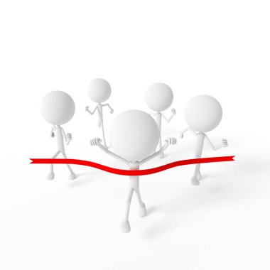 Bitiş çizgisine koşan insan modeli. 3B görüntüleme.