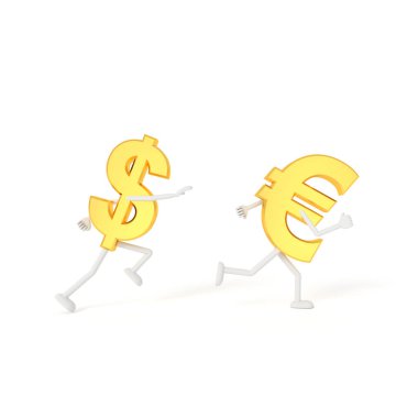 Avro işaretini takip eden dolar işareti. 3B görüntüleme.