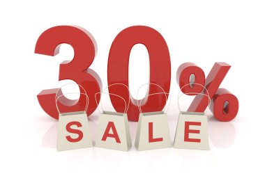 Yüzde otuz indirimli. 3B görüntüleme.