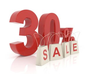 Yüzde otuz indirimli. 3B görüntüleme.