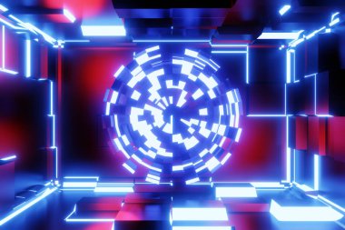 Bilim kurgu sahne tasarımı. 3B görüntüleme.