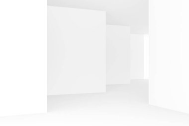 Beyaz iç tasarımın soyut arka planı. 3B görüntüleme.