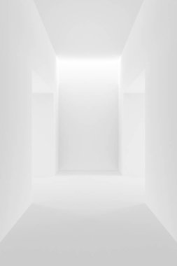 Beyaz iç tasarımın soyut arka planı. 3B görüntüleme.