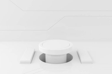 Ürün standının soyut arka planı. 3B görüntüleme.