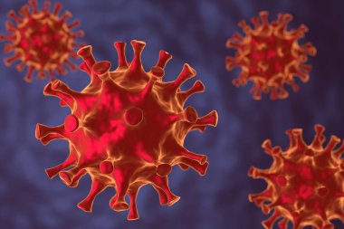 Coronavirus ( COVID 19 ). Mikroskopta virüs hücresi. 3B görüntüleme.