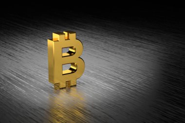 Bitcoin işaret pankartı tasarımı. 3B görüntüleme.