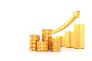 Altın sikkeler pankart tasarımı. 3B görüntüleme.