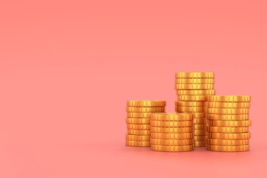 Altın sikkeler pankart tasarımı. 3B görüntüleme.