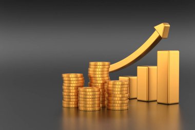 Altın sikkeler pankart tasarımı. 3B görüntüleme.