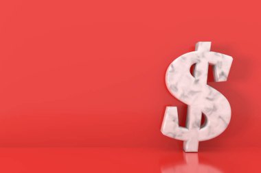 Dolar işareti pankartı tasarımı. 3B görüntüleme.