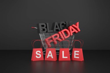 Kara Cuma pankartı tasarımı. 3B görüntüleme.