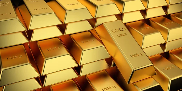 Web sitesi banner için altın fiyat. Altın çubuklar 3D render.