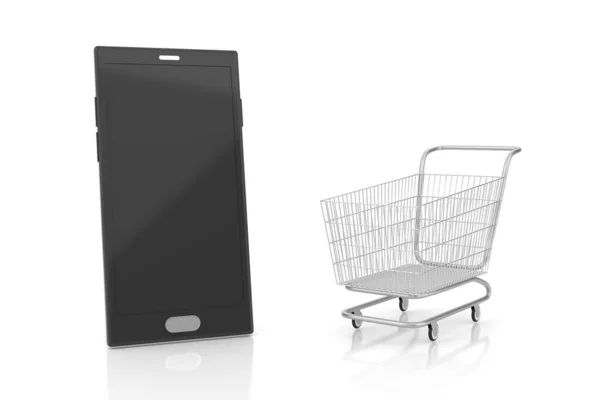 Shopping Cart Mobile Phone Rendering — Zdjęcie stockowe
