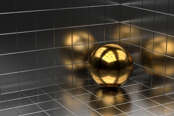 Altın topun soyut arka planı. 3B görüntüleme.