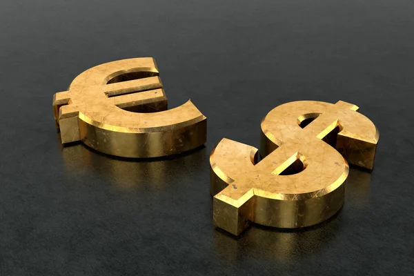 Gulddollartecken Och Eurotecken Rendering — Stockfoto