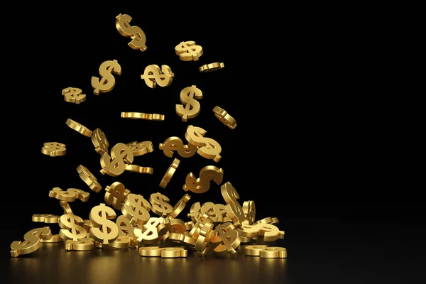 Düşen Altın Dolar Işareti Görüntüleme — Stok fotoğraf