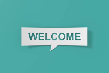 Hoş geldin pankart tasarımı. 3B görüntüleme.