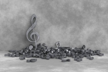 Music background design. Treble clef and music notation. 3D rendering.