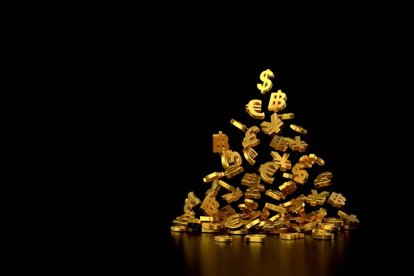 Falling Golden Currency Sign Rendering — 图库照片