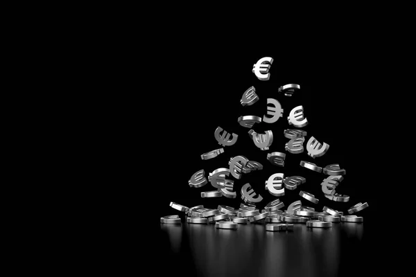 Falling Silver Euro Sign Rendering — Zdjęcie stockowe