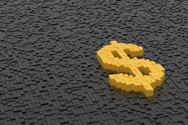 Dolar işareti pankartı tasarımı. 3B görüntüleme.
