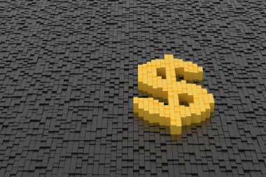 Dolar işareti pankartı tasarımı. 3B görüntüleme.