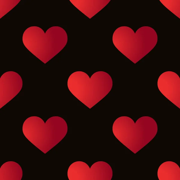 シームレスなパターン レッド ハート 黒の背景に明るい心のベクトルイラスト バレンタインデー 休日のデザイン グリーティングカード 休日の印刷 デザイナーパッケージ スタイリッシュな織物など — ストックベクタ