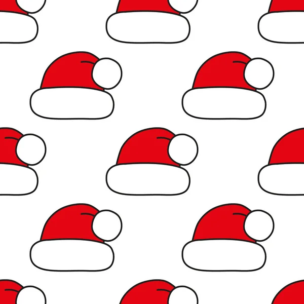 Бесшовный Рисунок Рождественских Шляпах Белом Красная Кепка Санты Предпосылки Праздничного — стоковый вектор