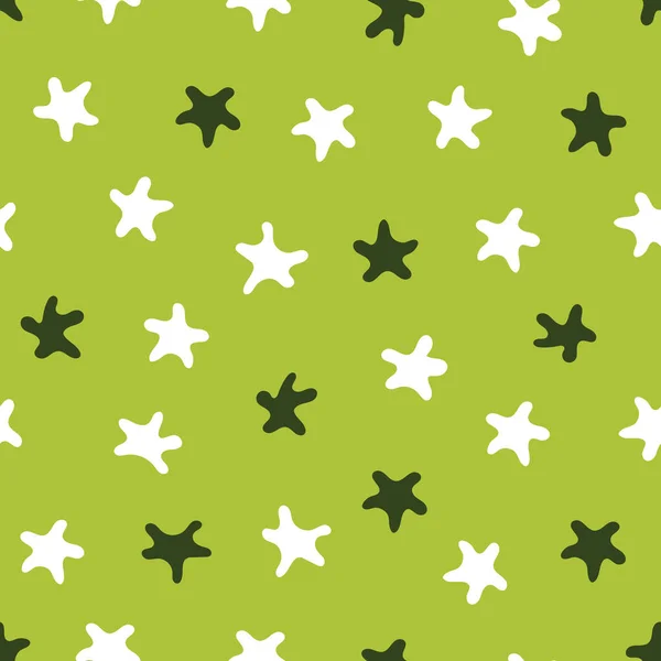 Звезды Бесшовная Векторная Иллюстрация Зеленый Белый Элементы Светло Зеленом Фоне — стоковый вектор
