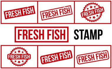 Fresh Fish Rubber Stamp Set Vector