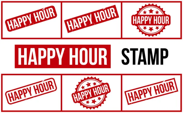 Happy Hour Καουτσούκ Σφραγίδα Σύνολο Διάνυσμα — Διανυσματικό Αρχείο