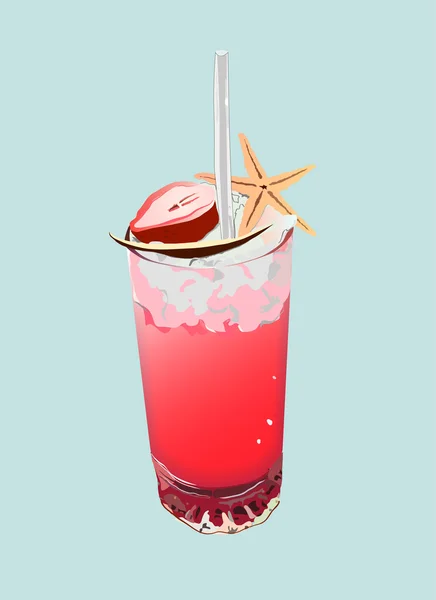 Cocktail with ice and strawberry.vector illustration — Stock Vector