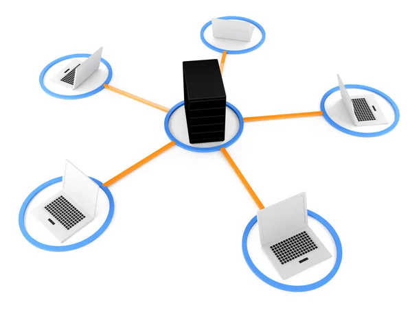 Laptop con server NetWork. Immagine 3D — Foto Stock