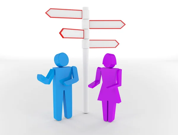 3d people - man and woman, person standing in front of a road si — Stock Photo, Image