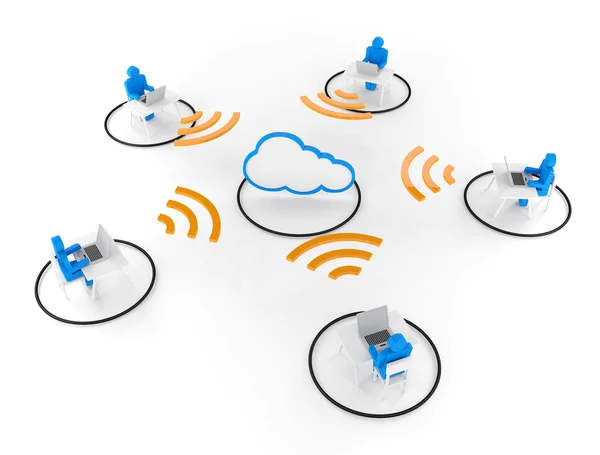 Human Group Wifi Cloud NetWork. 3D Image