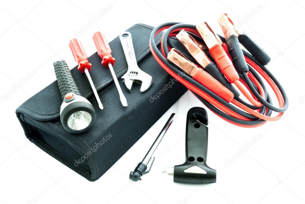 Emergency kit , car jack, jumper cables for car