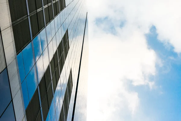 Underside angle view of modern glass building skyscrapers — Stock Photo, Image