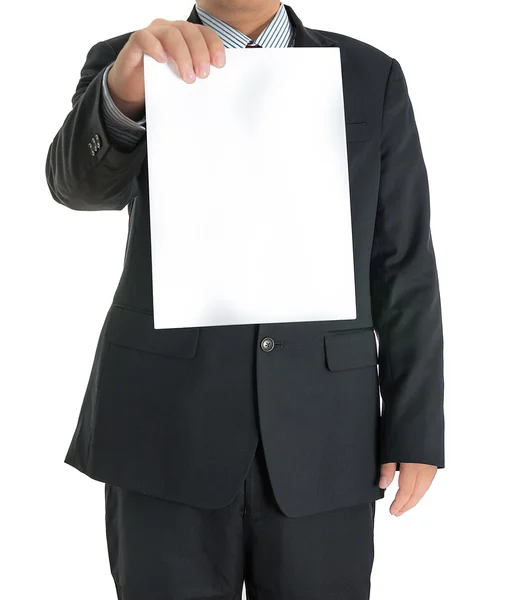 Businessman hands showing white blank board — Stock Photo, Image