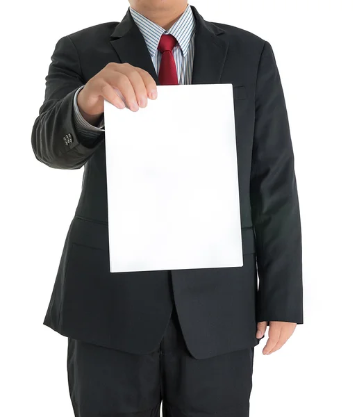 Mãos homem de negócios mostrando placa branca em branco — Fotografia de Stock