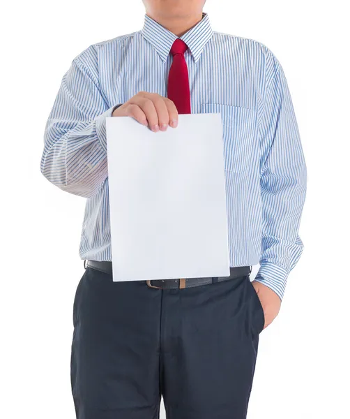 Businessman hands showing white blank board — Stock Photo, Image