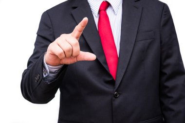 boş bir görünmez ekran dokunaklı bir iş adamı. dokunmatik ekran konsantrasyon