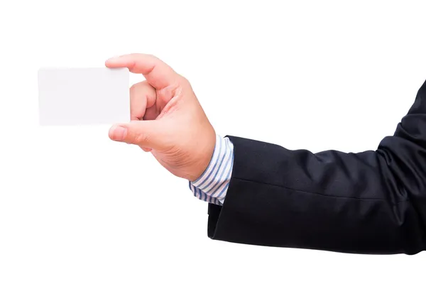 Hand holding a blank business card isolated — Stock Photo, Image