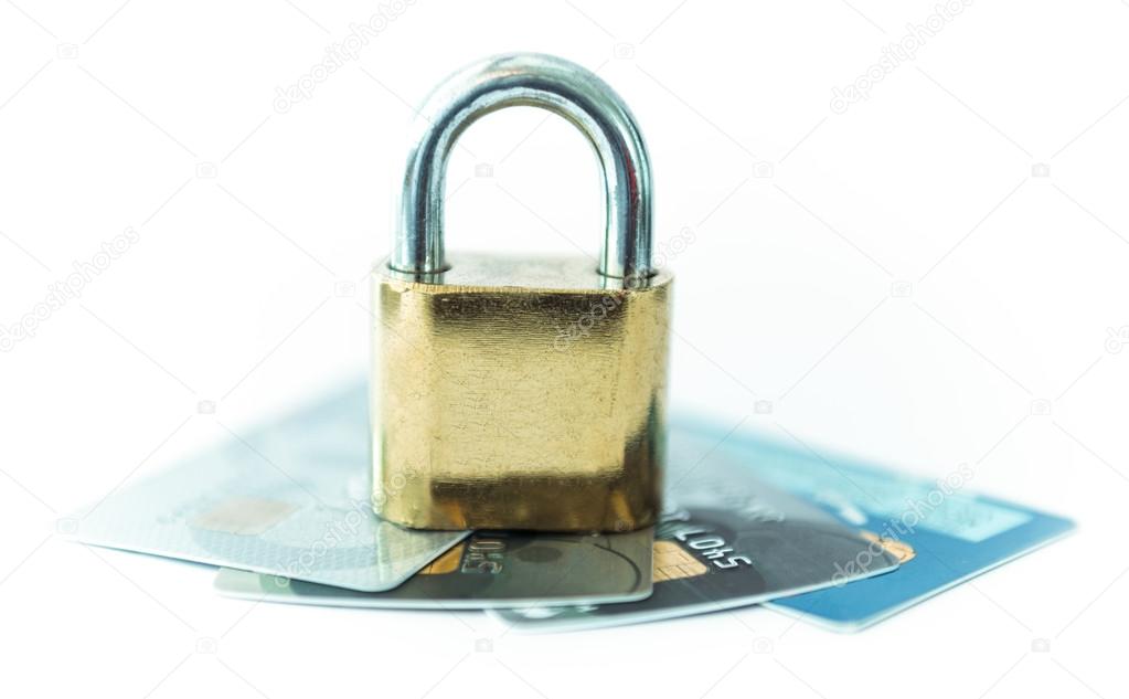 Credit cards and lock, business security 