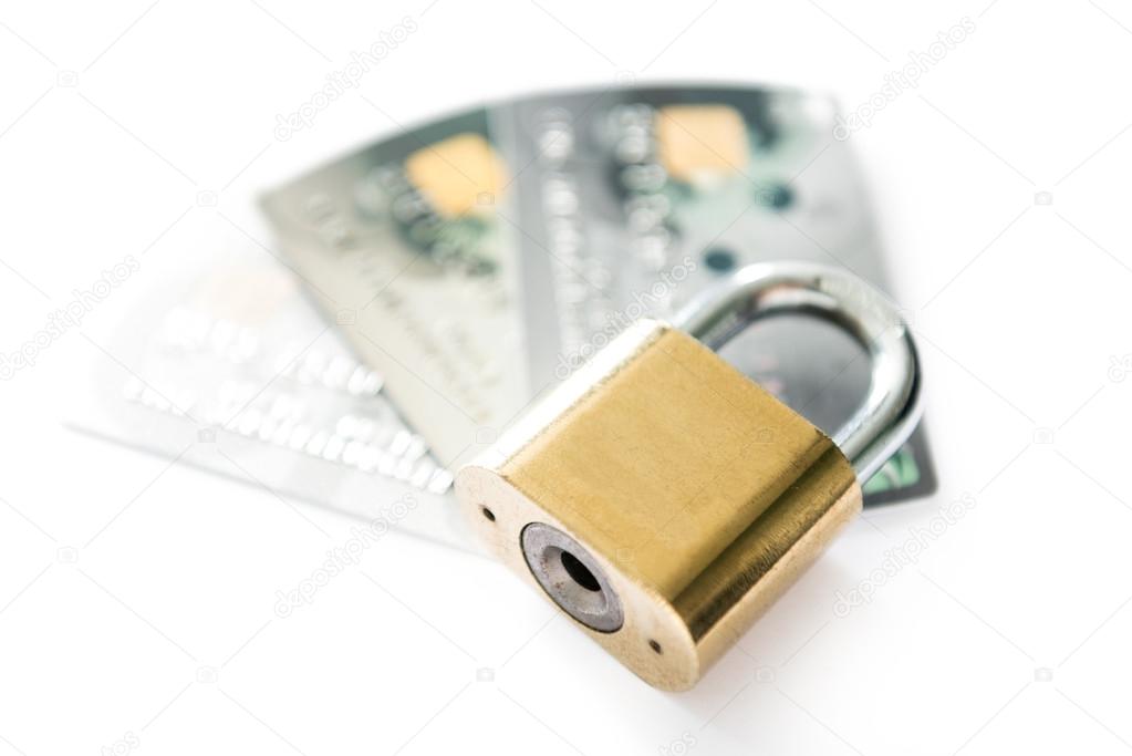 Credit cards and lock, business security 