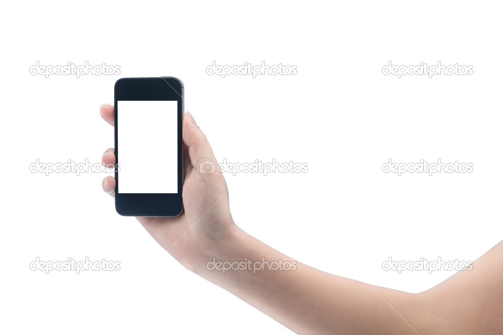 isolated woman hand holding the phone tablet touch computer gadg