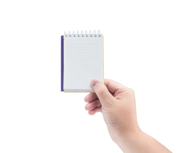 Women hand holding blank paper notebook — Stock Photo, Image