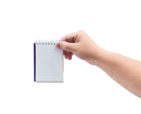 Hombre mano celebración de papel en blanco cuaderno —  Fotos de Stock