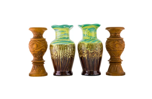 Decorative ceramic and wooden vase isolated — Stock Photo, Image